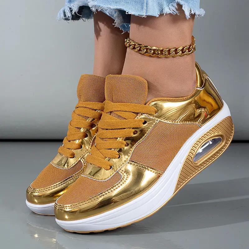 European and American Women's Shoes 2024 Autumn New Luxury Sequin Casual Wear-resistant Women's Sports Shoes Zapatillas Mujer