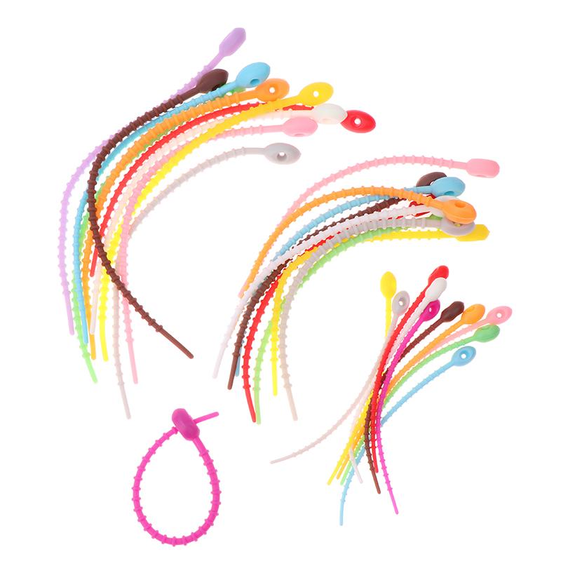 10Pcs Cute Candy Color Silicone Reusable Bag Ties Twist Wire Fasten Cable Zip Tie Headset Data Line Universal Lanyard Strap