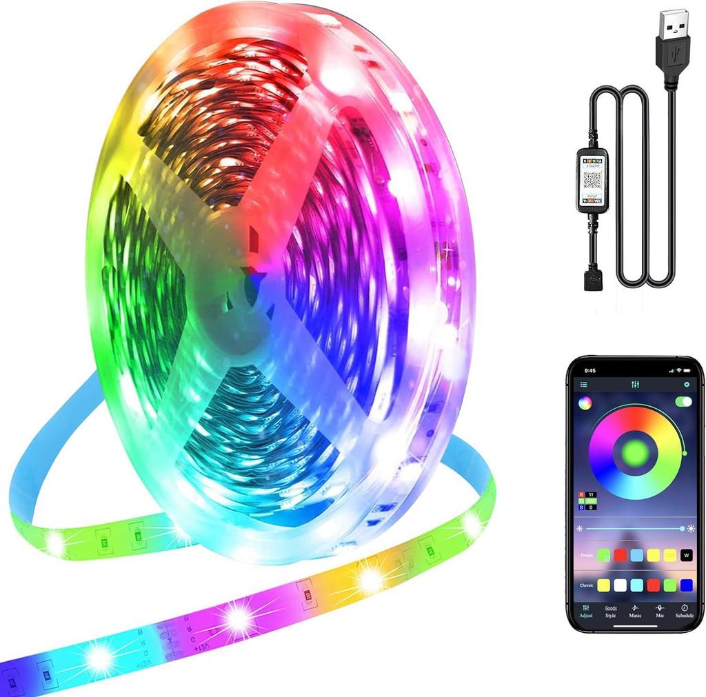 In-Stock 5V RGB Ambient Light Strip with Bluetooth App Control, 5050 Seven-Color, 30 Beads USB TV Background.