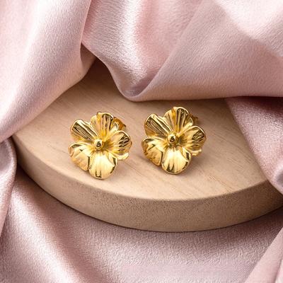 Stylish Retro Flower Stud Earrings Stainless Steel Pleated Simple Earrings New