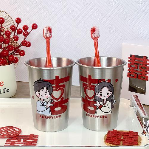 Question Mark Boys and Girls Thickened Anti-fall Stainless Steel Couple Toothbrush Cup Simple Mouthwash Cup Creative Wash Cup