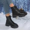 New Heightened Platform British Booties Women'S Round Toe Lace-Up Zip Soft Slip Booties