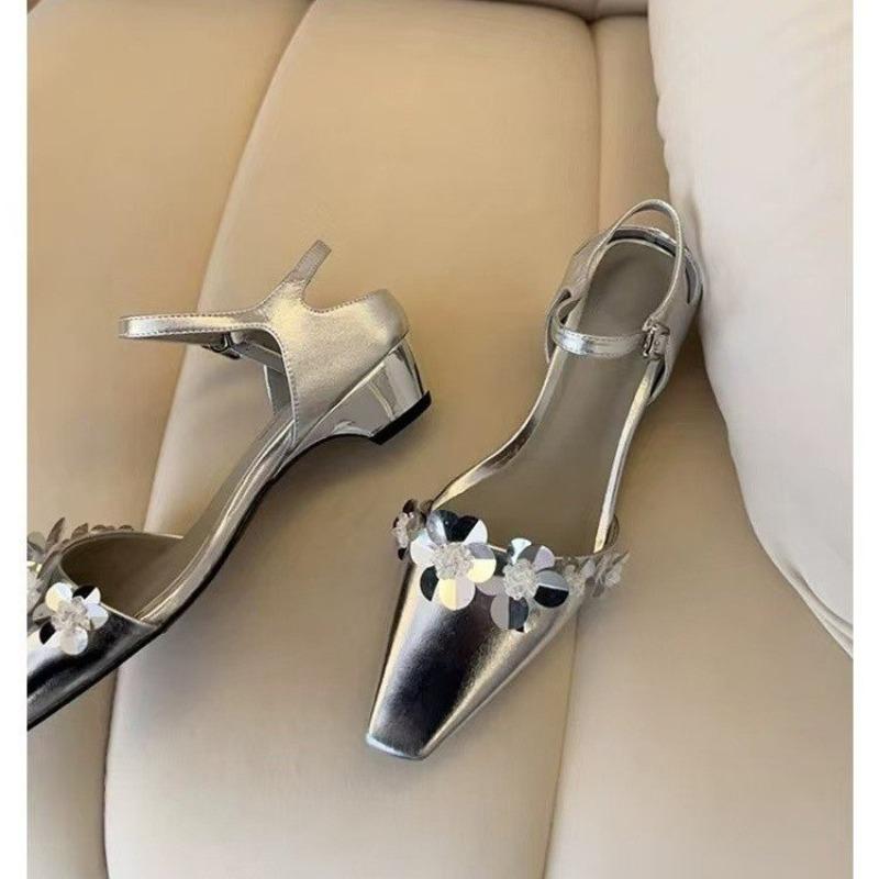 Mesh Embroidered Sandals Women String Bead High Heels Mules Shoes Pointed Toe Slingback Slippers Women Zapatos De Mujer