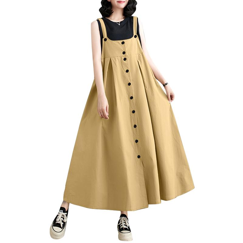 

ZANZEA Женское повседневное платье с квадратным воротником, свободное, без рукавов, на бретелях, длинное 3XL хаки