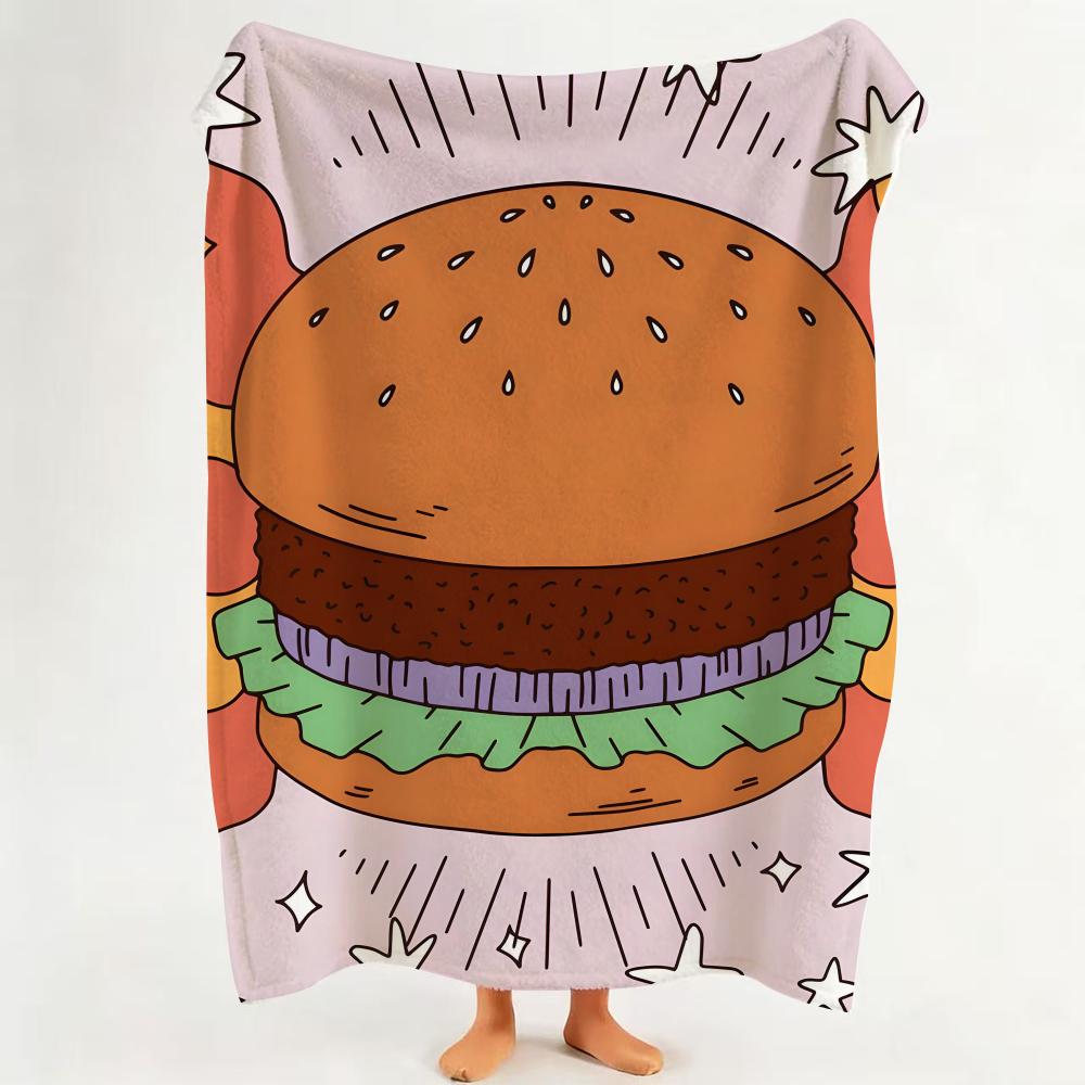 Food H Hamburger P Pizza Throw Flannel Throw Blanket Suitable for Sofa Living Room Bedroom