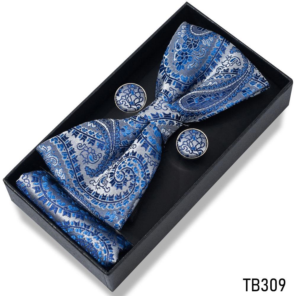 Classic Bowtie Bow Ties for Mens Butterfly Bowknot Pocket Square Cufflinks Suit Set Bussiness Accessories