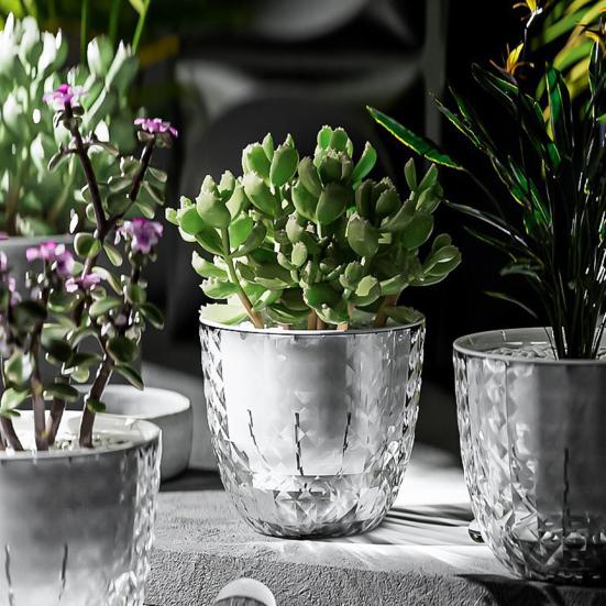 Yousheng Self Watering Flowerpot Visible Double Layer Planter with Wick Rope Self Watering Plant Pot for Indoor Plants Orchids Herbs