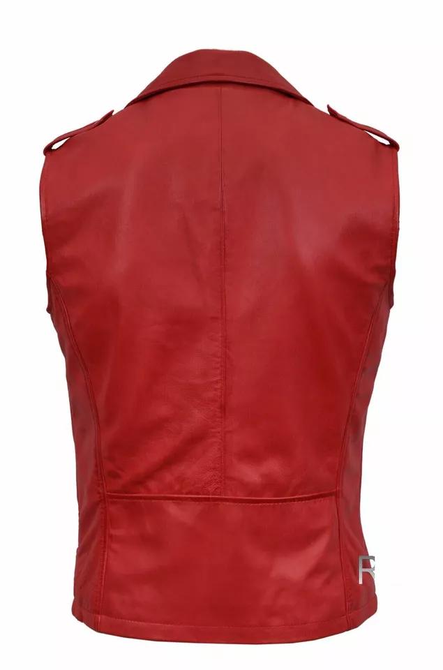 Handmade Men's 100% Real Leather Red Waistcoat Button Western Vest Coat Lambskin