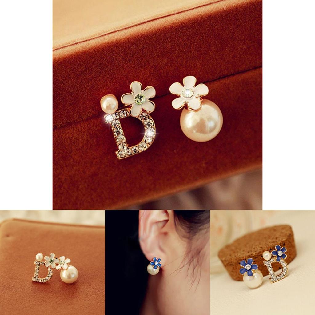 Elegant Women's Alloy Crystal Rhinestone Stud Earrings With Artificial Pearls