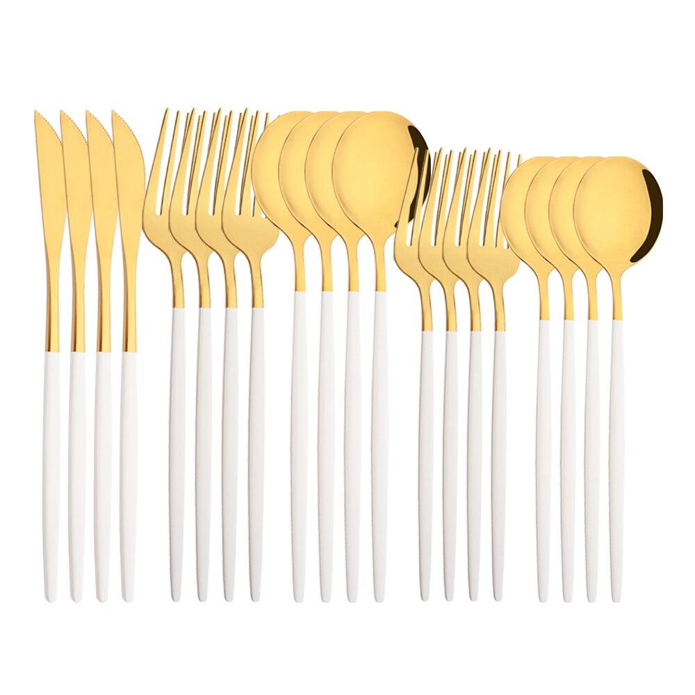 20Pcs/4Sets Stainless Steel Cutlery Tableware Mirror Polished Dinnerware Set White Gold Knife Fork Spoon Flatware Silverware Dinner Set