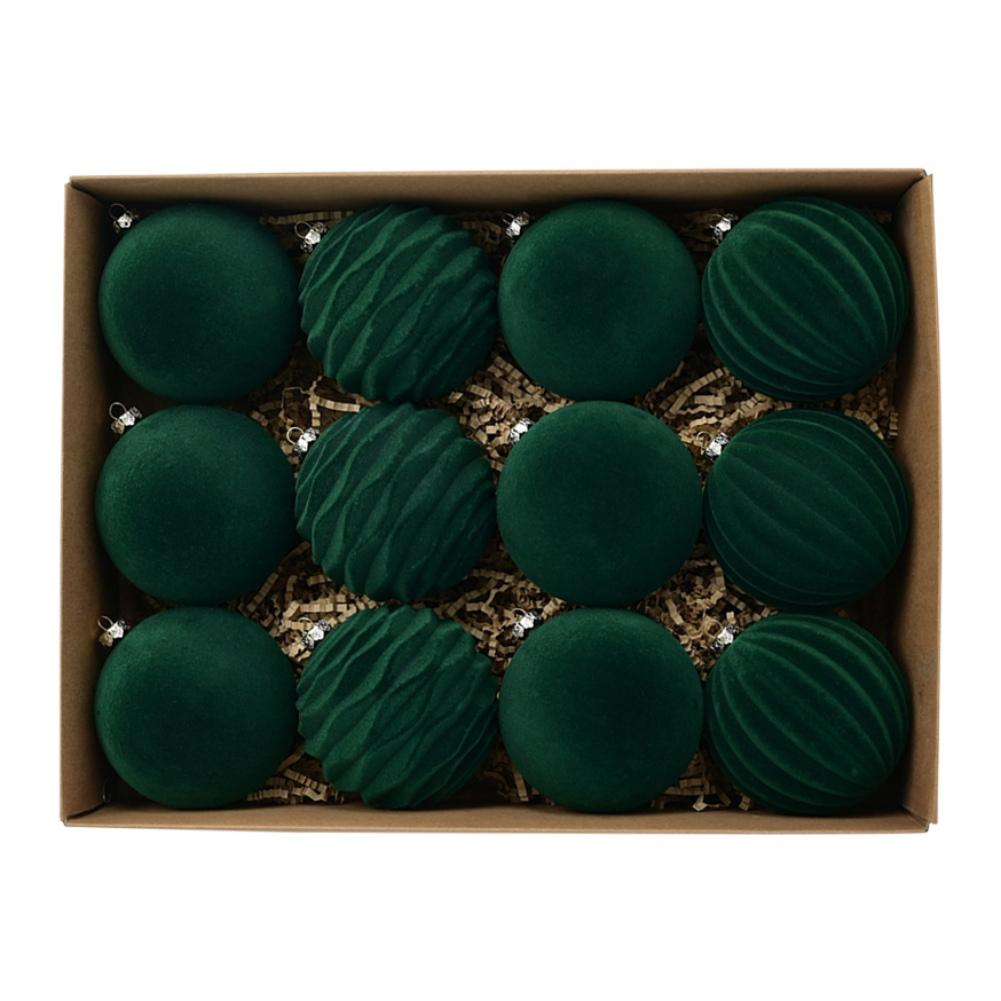Samt-Weihnachtskugeln, Weihnachtsbaum-Dekoration, 12 Stück/Box, hängende Kugeln, Ornamente, Plüsch-Ball-Box, Weihnachtsfeiertags-Party-Dekore