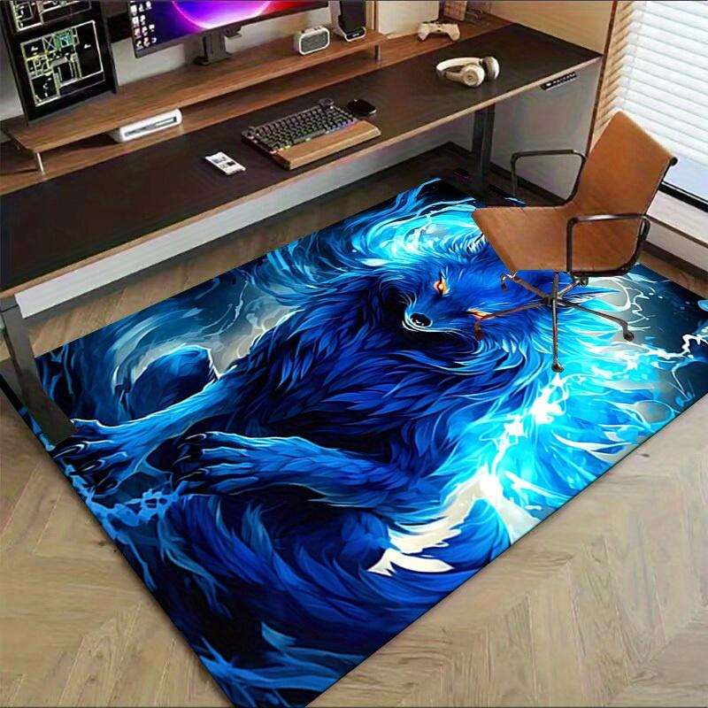 1pc Blue Wolf Spirit Themed Rug for Home Decor, Non-slip Office Carpet, Chair mat, Outdoor Mat, Christmas and Halloween gifts-0731034
