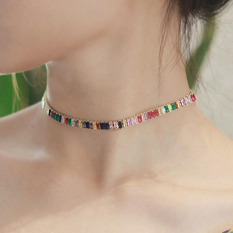 Sexy Crystal Tennis Short Choker Necklace for Women Luxury Dazzling Iced Out Zirconia Collar Chain On Neck Fashion Party Jewelry