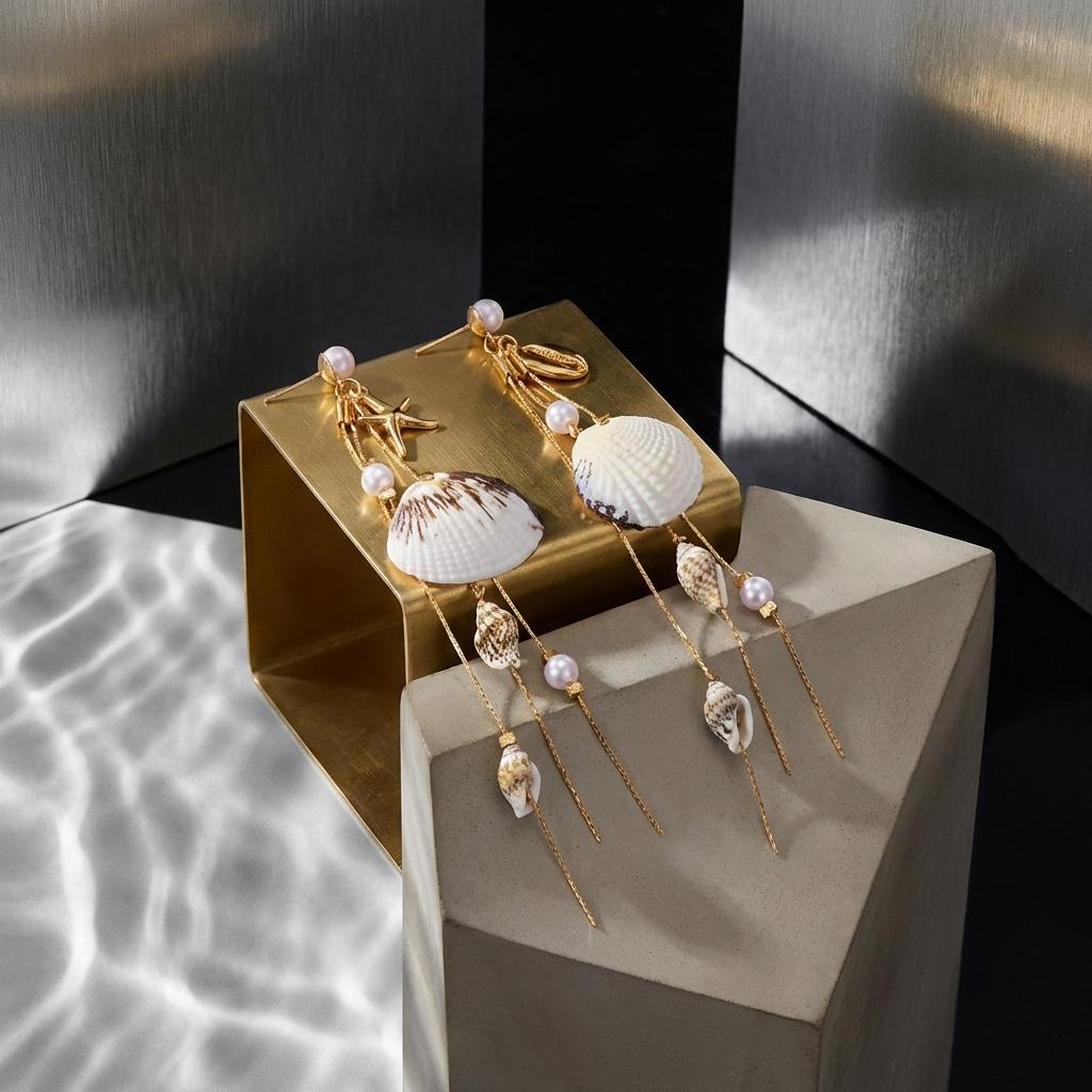 Boho Seashell Starfish Conch Imitation Pearl Dangle Earrings for Women Long Gold Color Tassel Mermaid Ocean Beach Summer Jewelry