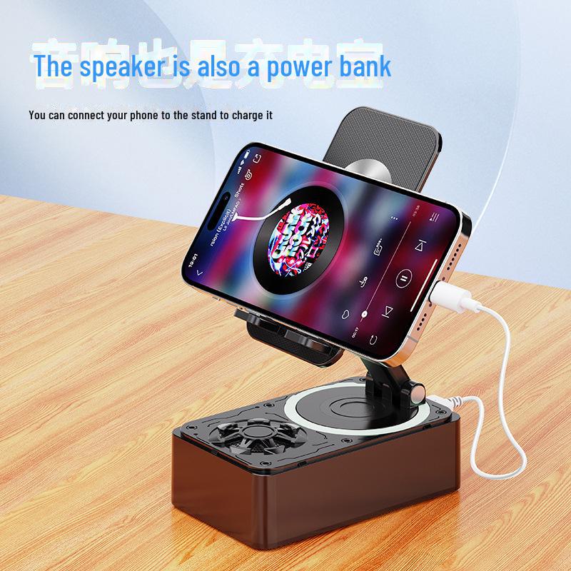 

Rotating Bluetooth Speaker & Phone Holder - 2-in-1 Foldable Desktop Stand