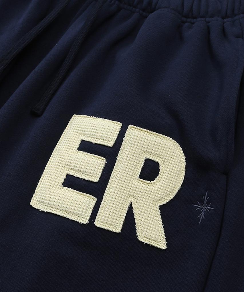 EEERRR Er Waffle Applique Long Sweat Pants (Navy)