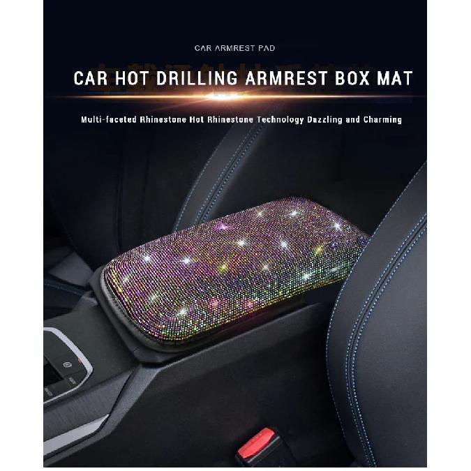 Bling Car Armrest Cover Auto Center Console Protective Cover Crystal Rhinestone Arm Rest Cushion Pad Car Accessories for Women