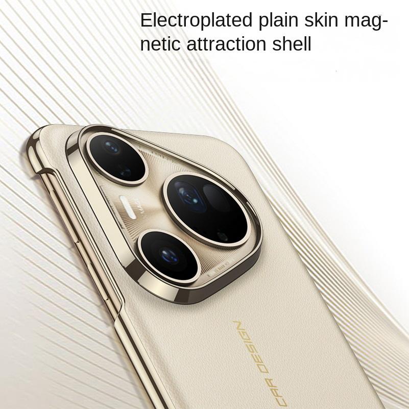 Leather Gilt Plated Frame with Built-in Magnetic Phone Case For Huawei Pura 80 Ultra Pura 80 Pro + Camera Protect Cover