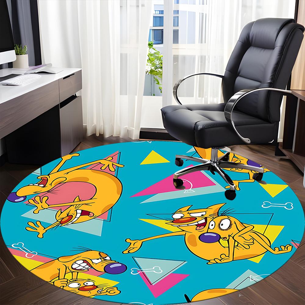 1pc CatDog Office Round Area Rug, Bedroom Living Room Home Decor, Room Deco,  Offic A1016081