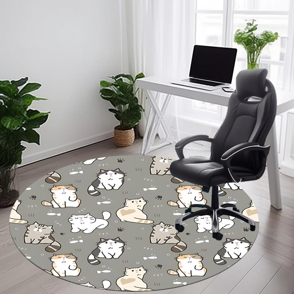 1pc Cats Fish Office Round Area Rug, Under Office Chairs Bedroom Living Room Home Decor, Room Deco