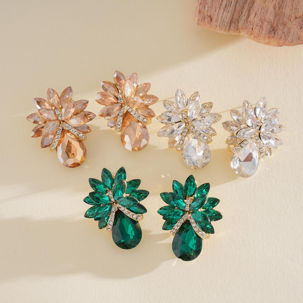 Light Luxury Diamond Water Drop Flower Silver Needle Earrings Fashion Personality Earrings Sense Earrings