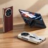 For Honor Magic V6 Genuine Leather Phone Case with Retractable Wrist Strap and Integrated Stand and Screen Protector