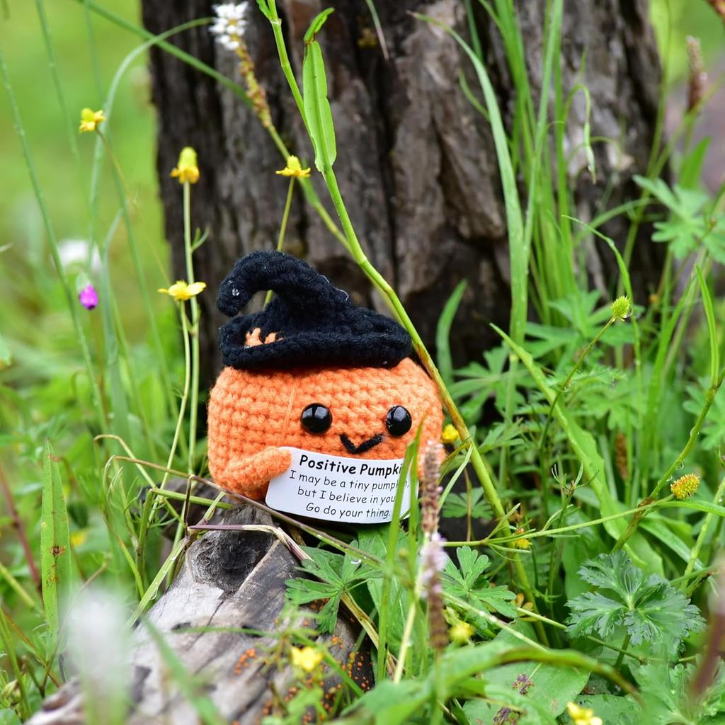 Crochet Positive Encouragement Pumpkin Dolls With Card Home Room Decor Handmade Knitted Pumpkin Desktop Decor Halloween Gifts