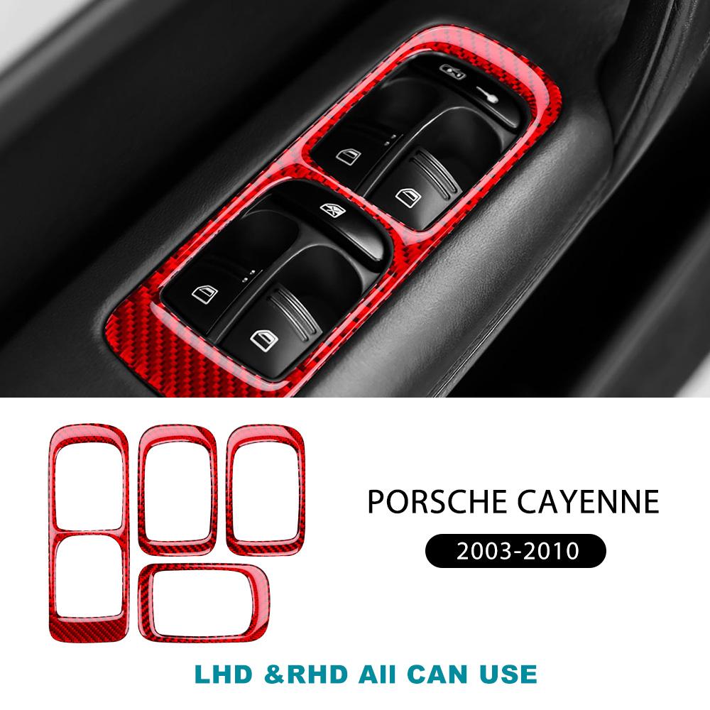 Real Soft Carbon Fiber Sticker For Porsche Cayenne 2003 2004 2005 2006 2007 2008 2009 2010 Window Lifting Button Frame Panel