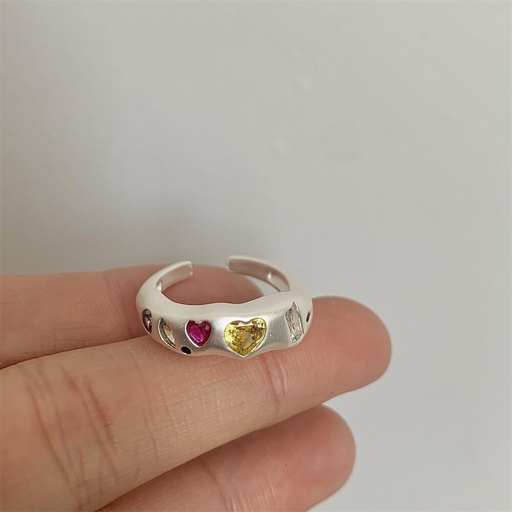 PANJBJ 925 Silver Love Heart Zircon Ring For Women Design Sweet Versatile Frosted Adjustable Jewelry Party Gift Dropshipping