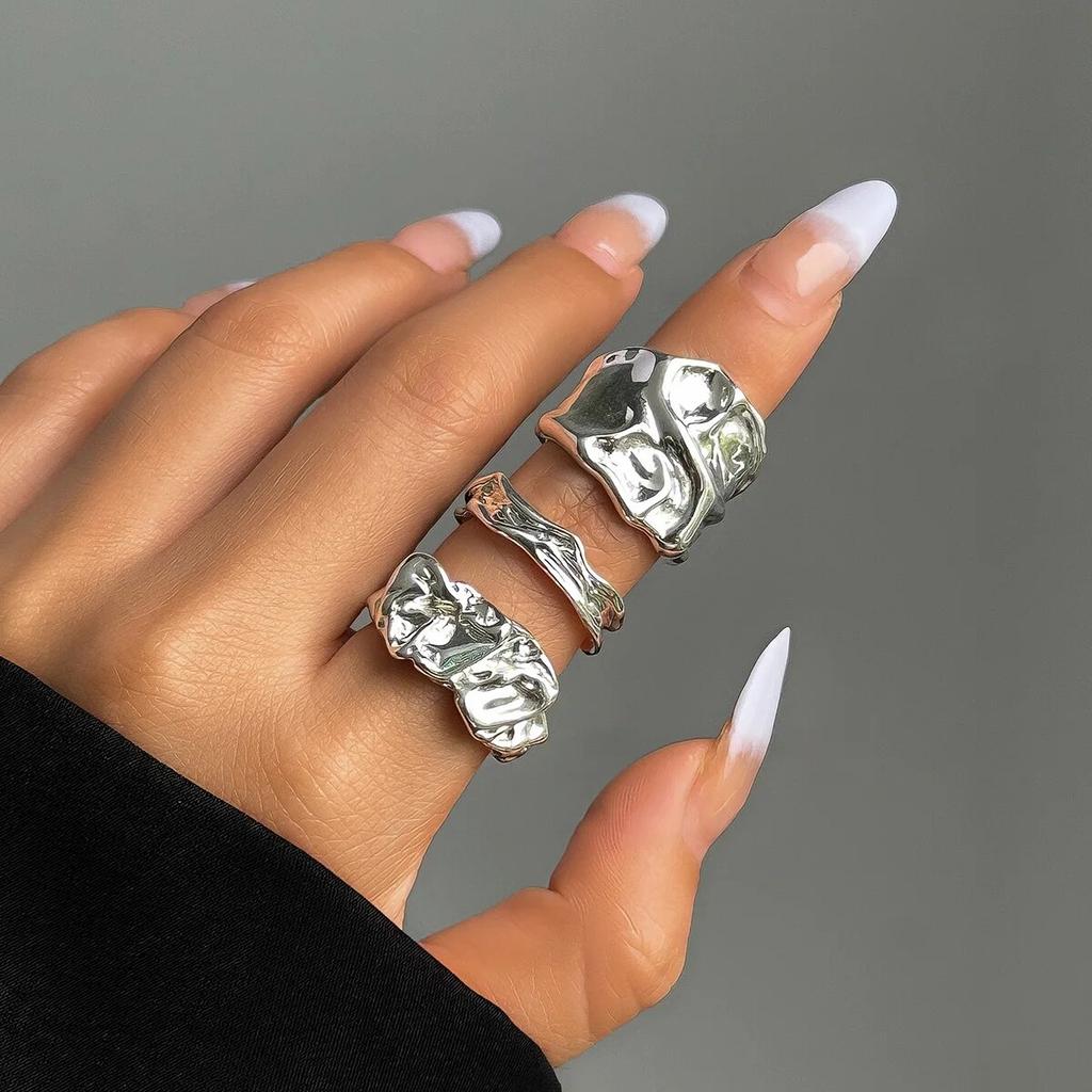 Punk 3pcs/set Chunky Irregular Cuff Rings for Women Geometric Adjustable Open Finger Nail Rings Fashion Statement Jewelry Girls