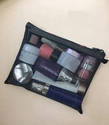 Black Women Transparent Mesh Cosmetic Storage Bag Clear Zipper Pencil Case Nylon Makeup Pouch Portable Travel Toiletries Handbag