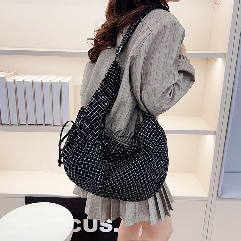 Women's 2025 Korean Style Plaid Canvas Bag - Large Capacity Shoulder & Crossbody Dumpling Bag