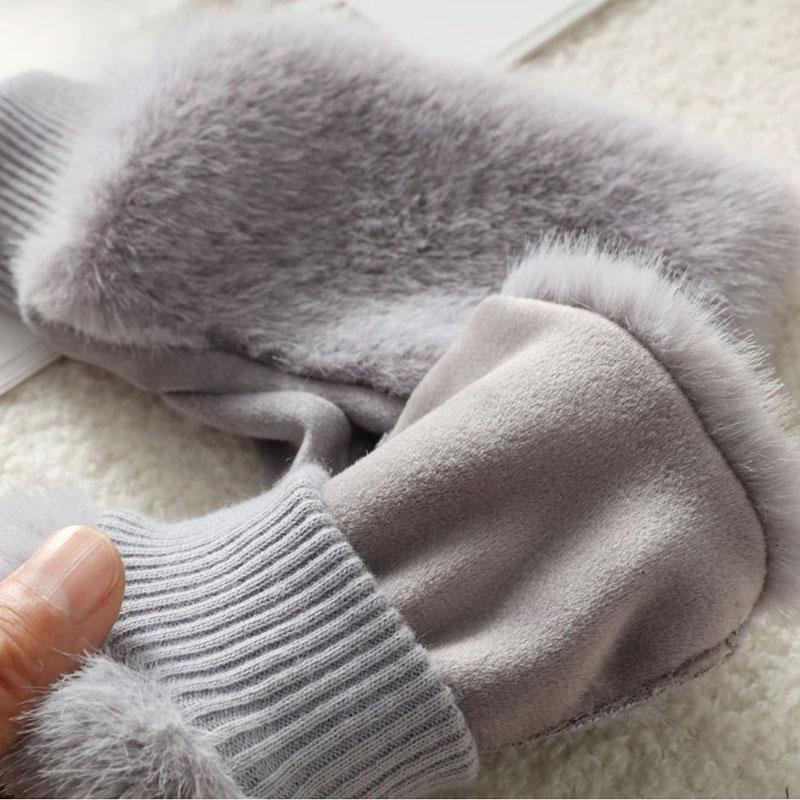Imitation of Fox Fur Soft Women Winter Suede Cute Lovely Sweety Keyboard Works Keep Warm Half Finger Gloves Thickened