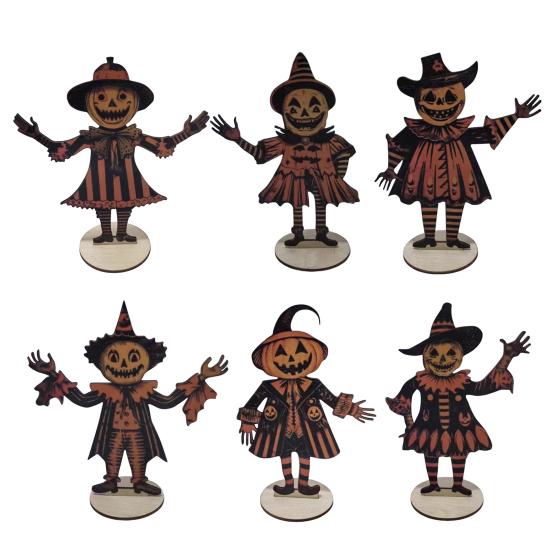 Yousheng 1/6Pcs Halloween Pumpkin Man Bunting Spooky Rustic Wooden Pumpkin Man Hanging Garland Table Sign Festival Ornament Decoration