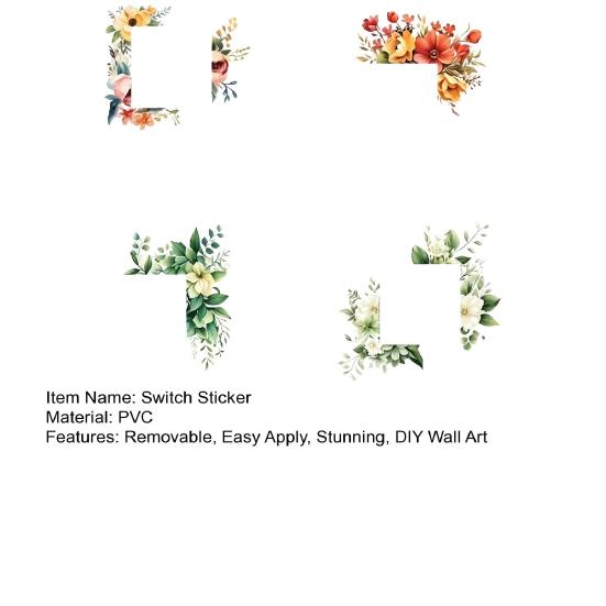 4 Pcs Plants Flower Switch Stickers Leaves Floral Light Switch Decal Removable Socket
