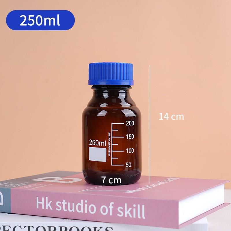 Blue Cap Transparent Glass Reagent Bottle with Scale, Brown Round Sampling Bottle