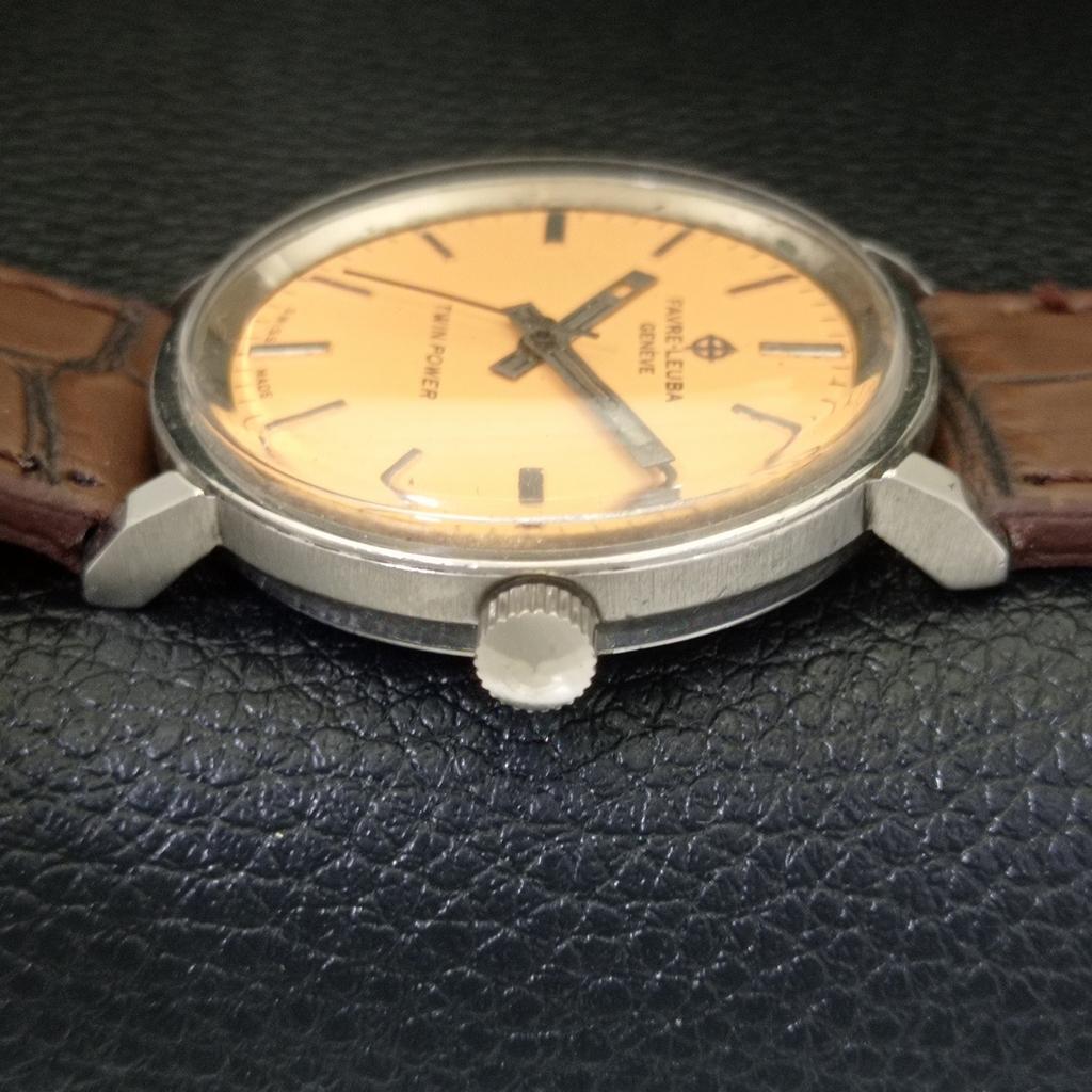 FAVRE LEUBA TWIN POWER 253 VINTAGE HANDAUFZUG SCHWEIZER HERREN BEIGE UHR a703020-1