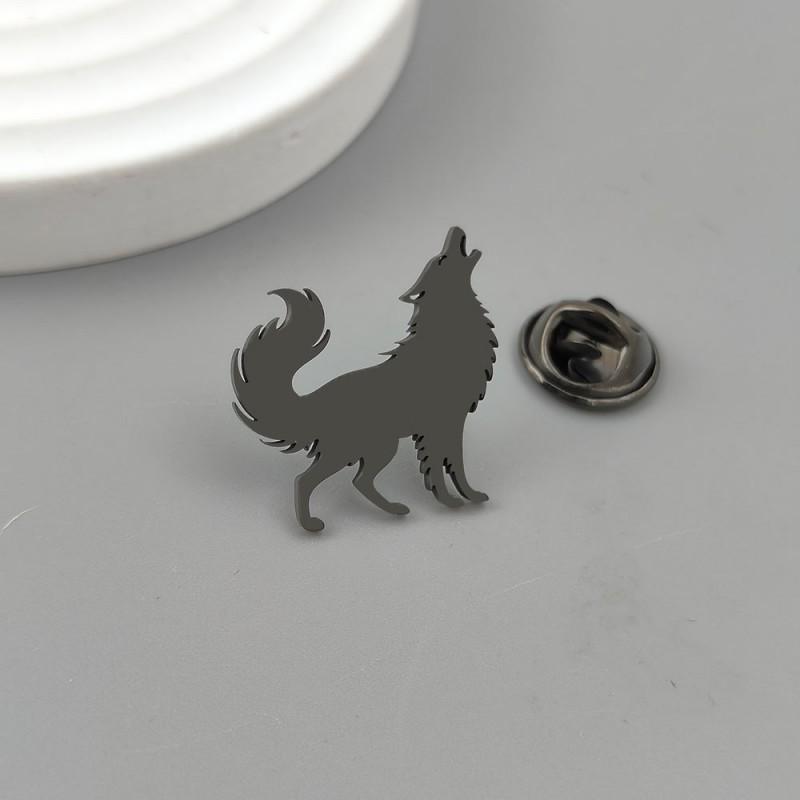 New Flat Cutting Wolf Brooch Jewelry Suit Shirt Cufflinks Stainless Steel Accessories 18K