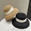 Elegant Polka Dot Ribbon Round Bucket Hat for Women Summer Sun Protection Fashion Outdoor Grass Sun Hat