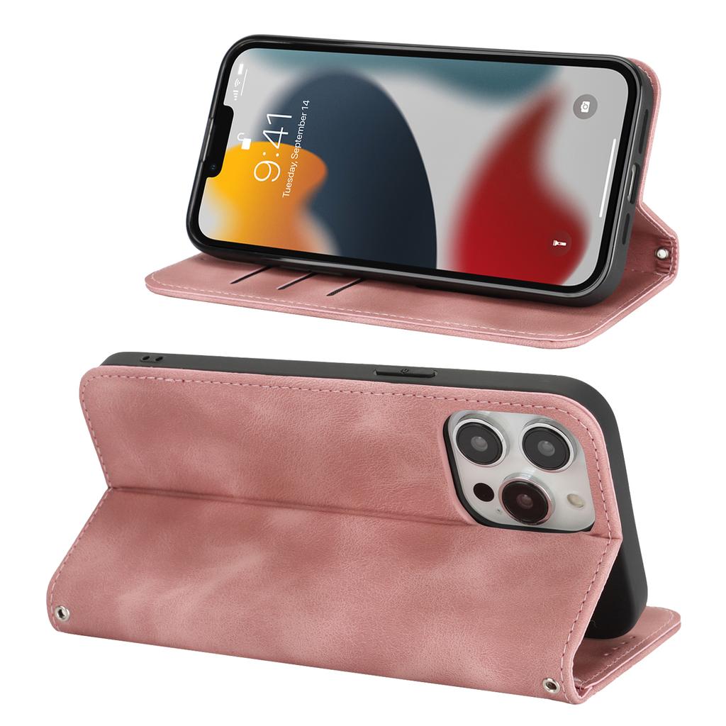 Stand Case for iPhone 13 Pro Max/12 Pro Max Magnetic Closure Skin Touch Leather Flip Phone Cover with Wallet