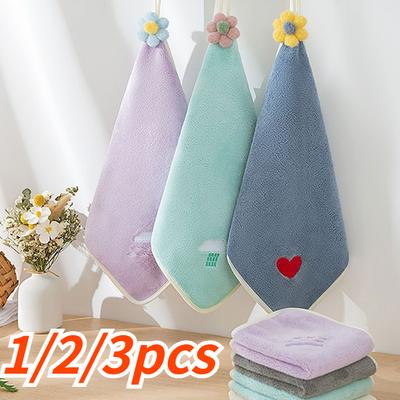 Coral Fleece Hangable Thicken Towel Cute  Absorbent Hand Towels Kitchen Microfiber Dishcloths Cleaning Cloth Rag Handkerchief