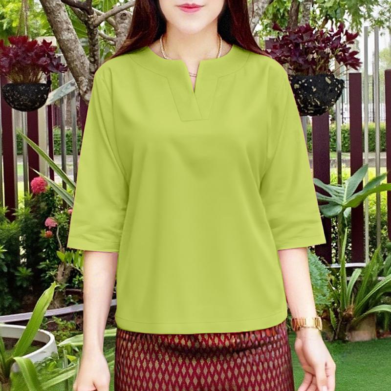 ZANZEA Women Casual V-Neck Solid Color 3/4 Sleeve Blouse