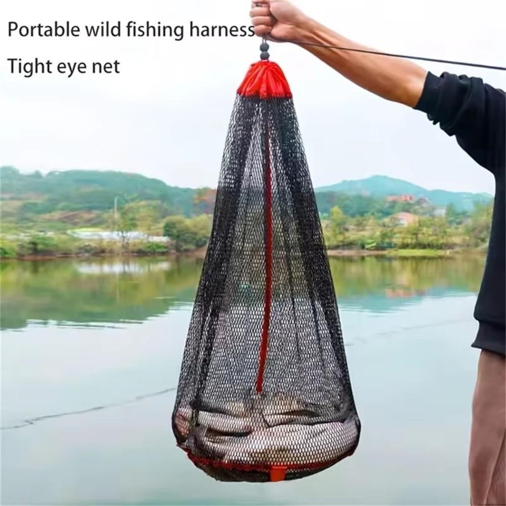 Drawstring Live Fish Net Collapsible Fish Basket Mesh Fishing Net Cage Outdoor