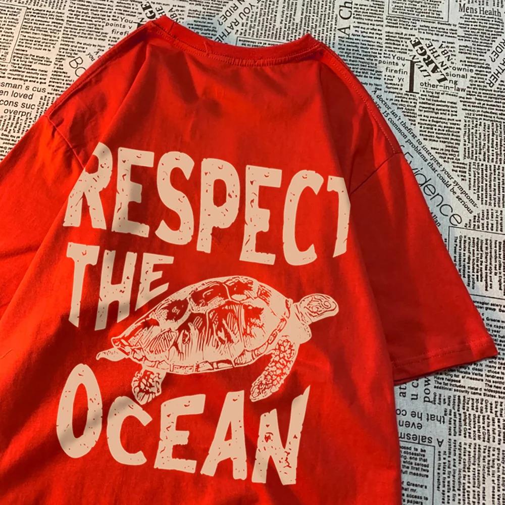 

Футболка Respect The Ocean Green Turtle для мужчин, свободная одежда, дышащая футболка с коротким рукавом в стиле хип-хоп, летняя хлопковая футболка Harajuku XXXXXL серый