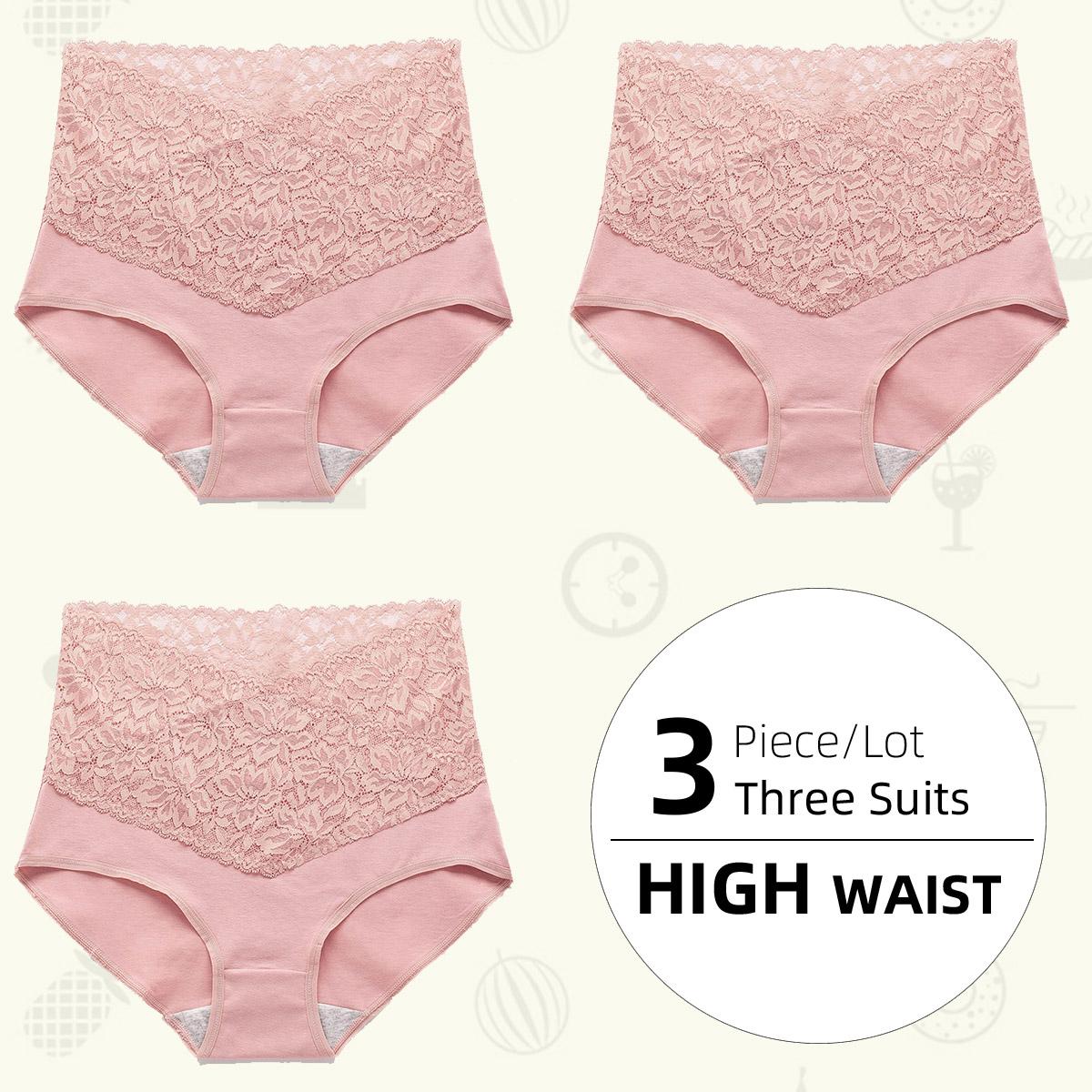 

1/3 шт. Лот, кружевные женские трусики с высокой талией, чистое хлопковое промежностное нижнее белье с защитой от протеканий спереди и сзади 2XL