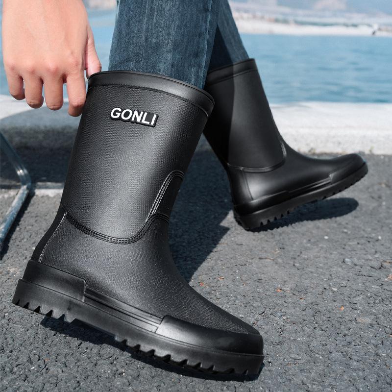 Bundle Mouth Medium Tube Rain Shoes Men's Rain Boots Waterproof Short Overshoes Rubber Shoes Non-slip and Wear-resistant Water Boots Warm Water Shoes
