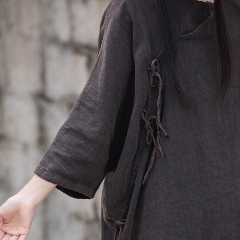 Johnature Frauen Vintage Shirts Verband Einfarbig Ramie Tops Frühling Chinesischen Stil Frauen Blusen Lose Weibliche Shirts