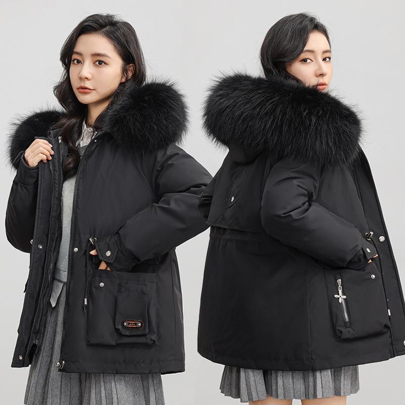 Removable fleece thickened pie overcome coat women's short winter new big fur collar down cotton clothes women's clothing