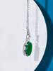 925 Sterling Silver Women's Pendant Necklace with Natural Green Chalcedony and Round Diamond-Set - Elegant Light Luxury Style