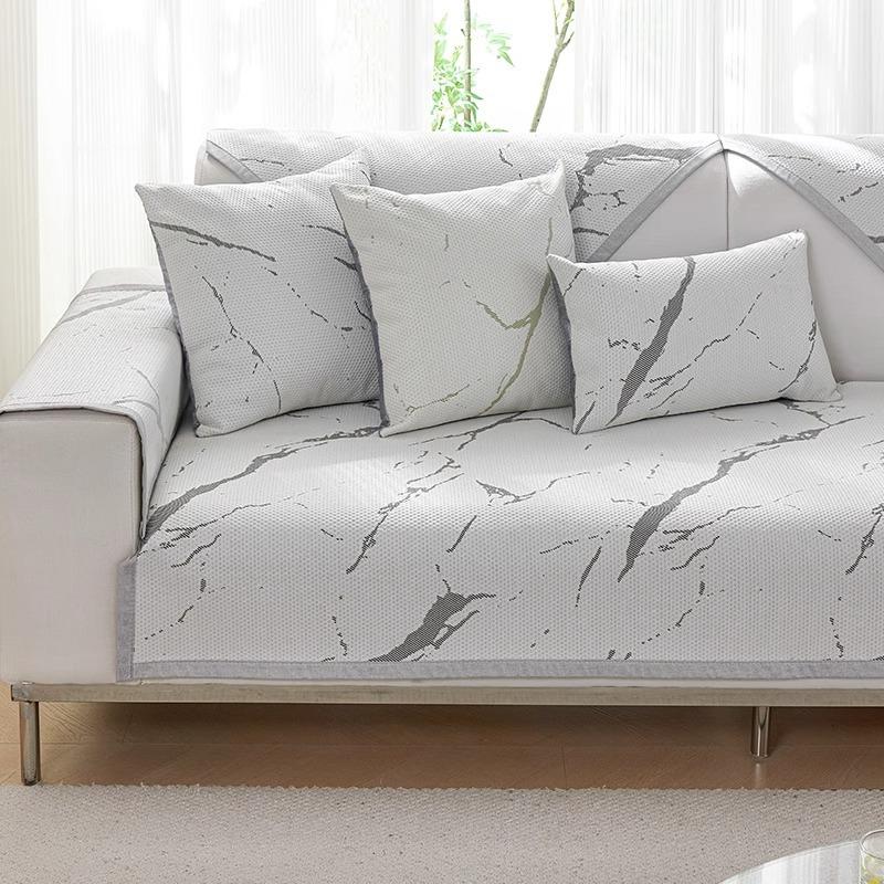 Summer Cooling Fabric AntiSlip Sofa Cover for Living Room Marble Pattern Breathable Ice Silk Sofa Slipcover Simplicity Couch Mat